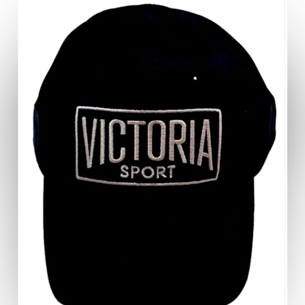 Victoria’s Secret Sport Black Hat Cap White Embroidered One Size Adjustable NWOT
